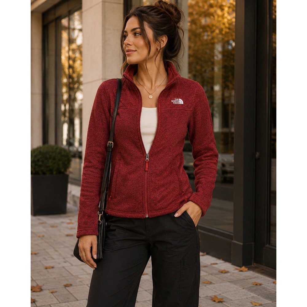 The North Face Sweater Fleece Jacket Women Medium Red Full Zip Gorpcore